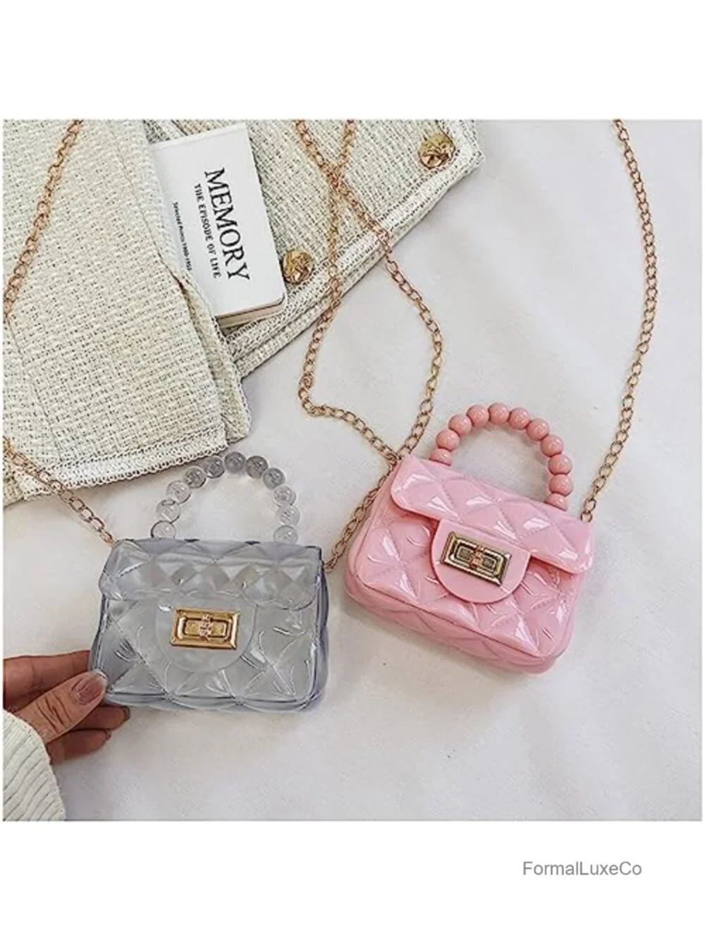 Mini Jelly Crossbody Bag with Pearl Handle PVC Clear Purse